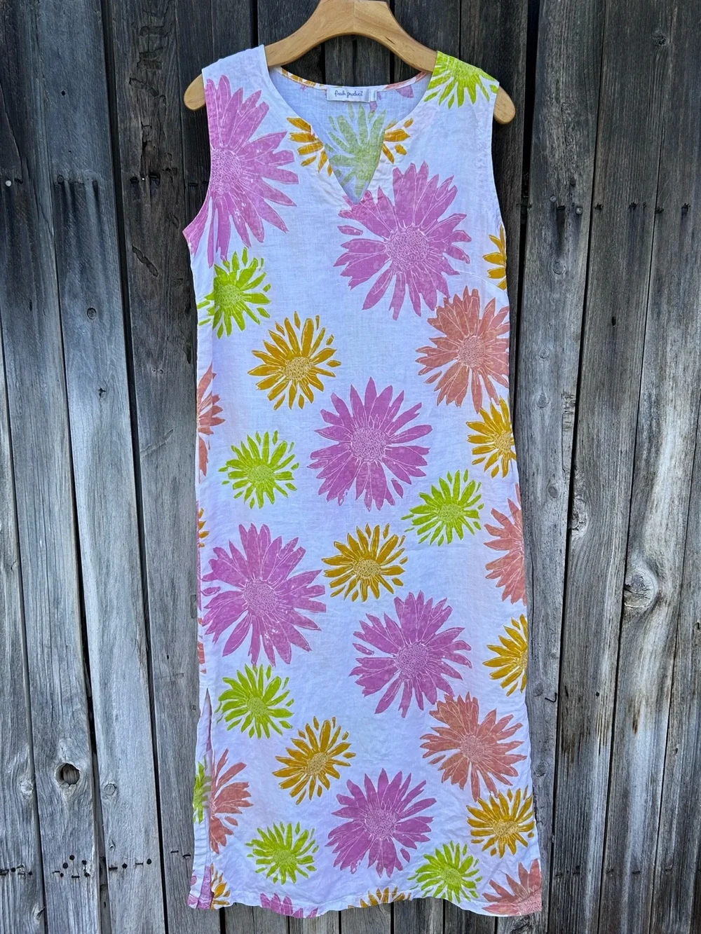 Fresh Produce Floral Print Linen Sleeveless Maxi Dress White Pink L - Picture 1 of 14